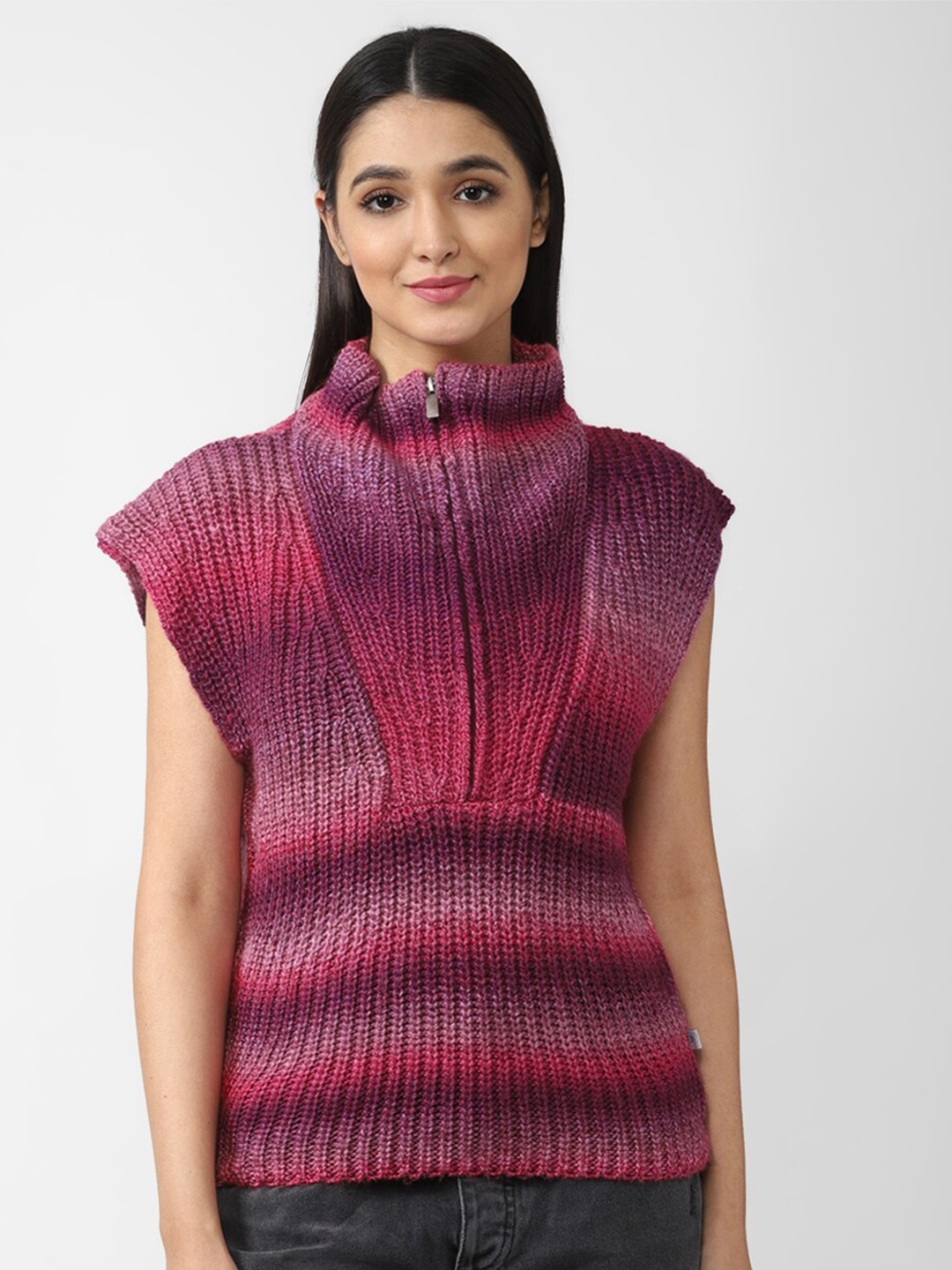 

FOREVER 21 Women Purple Solid Knitted Sweater Top
