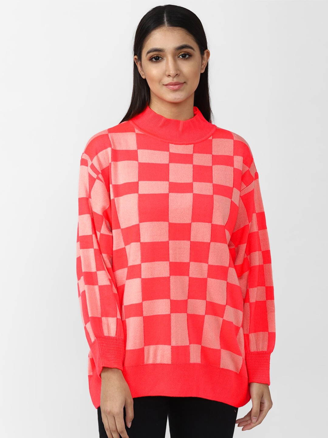 

FOREVER 21 Women Pink Checked Acrylic Pullover