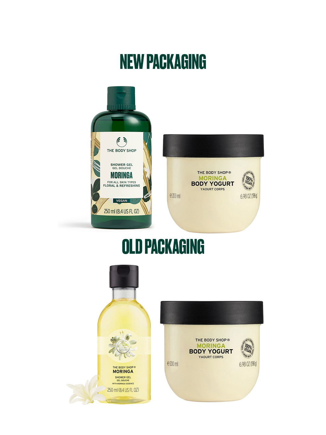 

THE BODY SHOP Moringa Shower Gel with Vitamin E - 250 ml & Body Yogurt With Shea - 200 ml, White