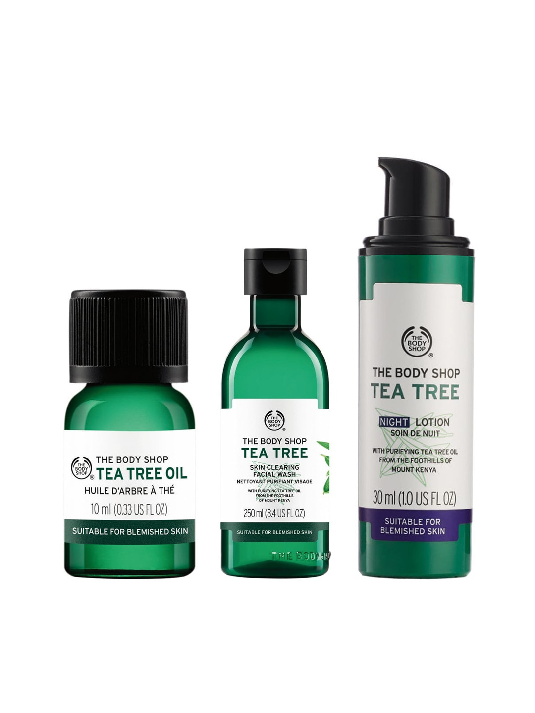 

THE BODY SHOP Tea Tree Night Lotion 30 ml, Face Wash 250 ml & Essential Oil 10ml, Green
