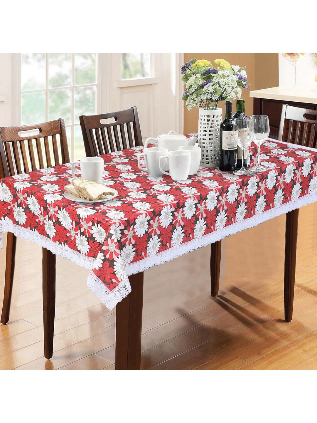 

Dakshya Industries Red & White Floral Printed 6 Seater Table Covers