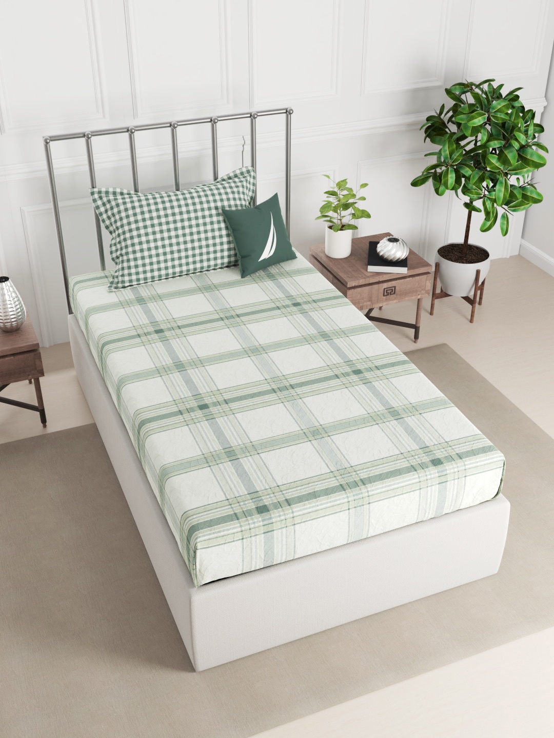 

Nautica Green Geometric 210 TC Single Bedsheet with 1 Pillow Covers