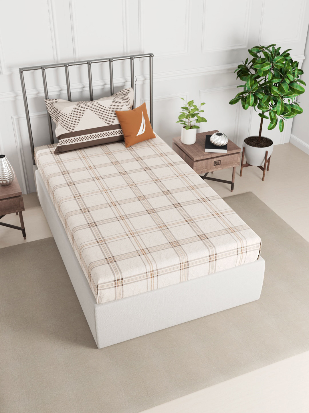 

NAUTICA Super Fine 100% Egyptian Satin Cotton Single Bedsheet With 1 Pillow Cover -2pc set, Brown