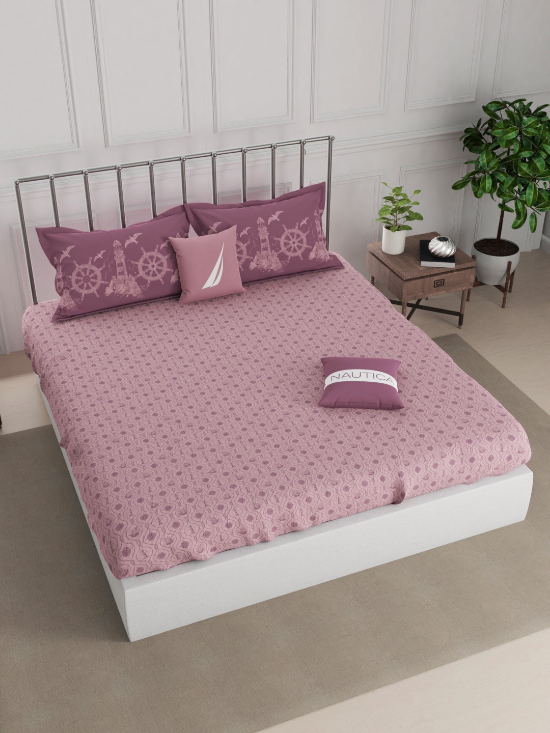 

Nautica Pink & Purple 210 TC King Bedsheet with 2 Pillow Covers