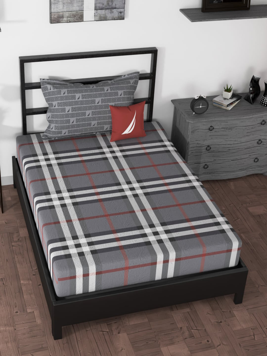 

Nautica Grey & Off White Striped 160 TC Single Bedsheet with 2 Pillow Covers