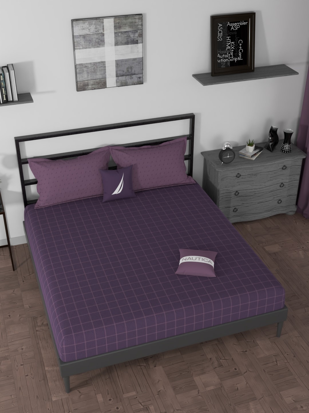 

Nautica Purple Geometric 160 TC King Bedsheet with 2 Pillow Covers