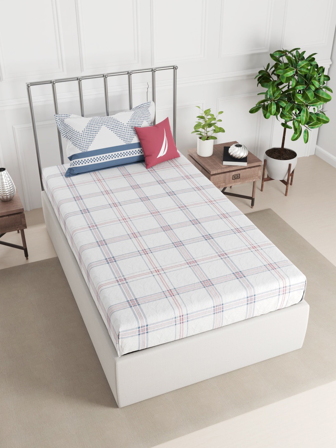 

Nautica Blue & Red Geometric 210 TC Single Bedsheet with 1 Pillow Covers