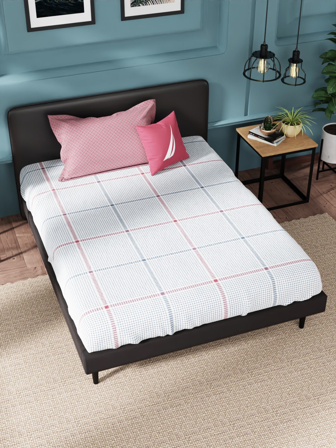 

Nautica White & Blue Geometric 160 TC Single Bedsheet with Pillow Cover