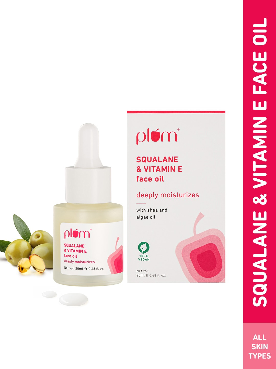 

Plum Squalane & Vitamin E Face Oil with Liquid Shea Butter & Algae Oil 20ml, White