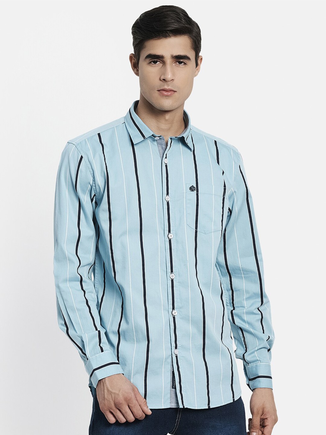 

METTLE Men Blue Striped Casual Shirt