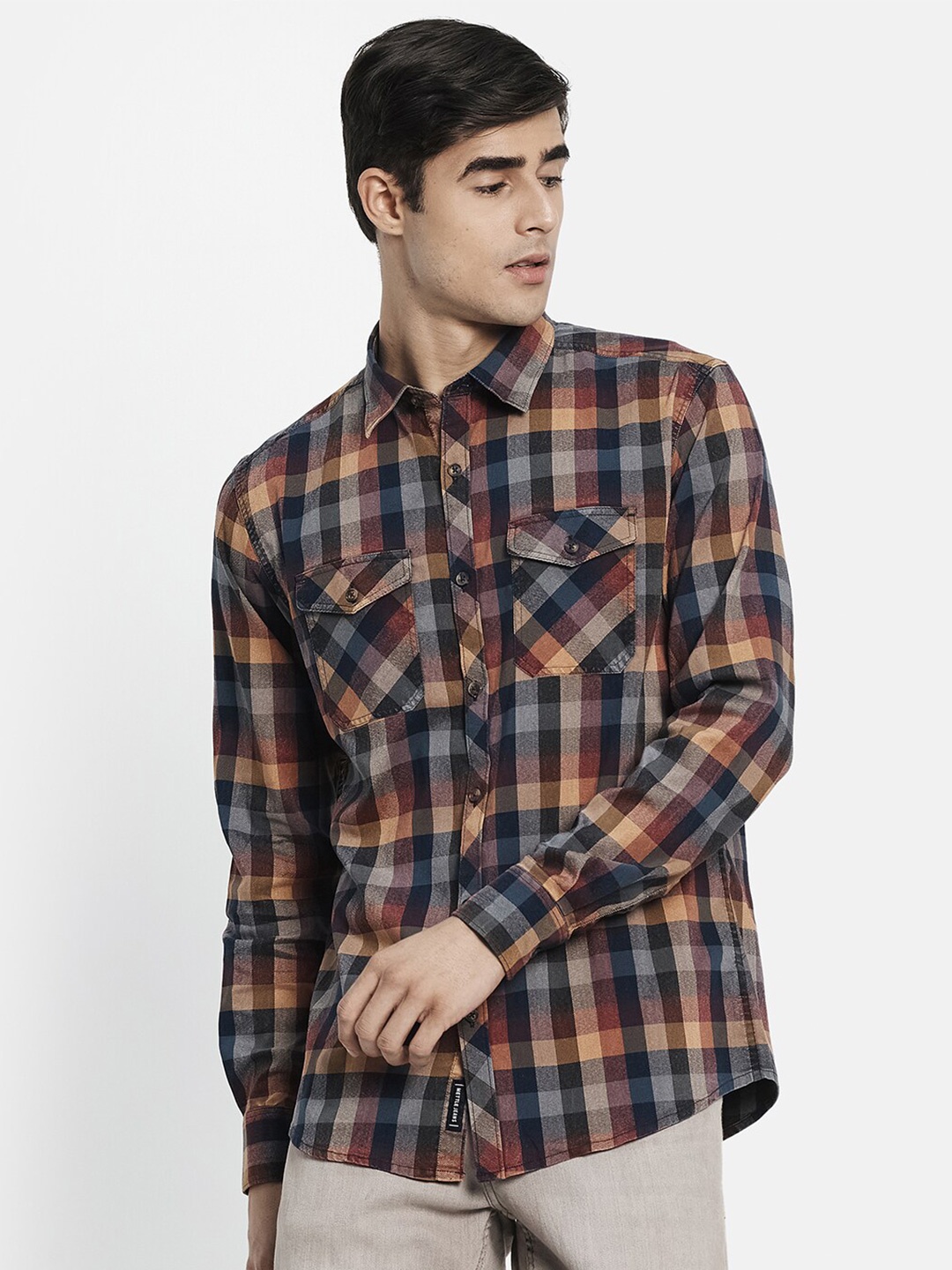 

METTLE Men Maroon Tartan Checks Checked Casual Shirt