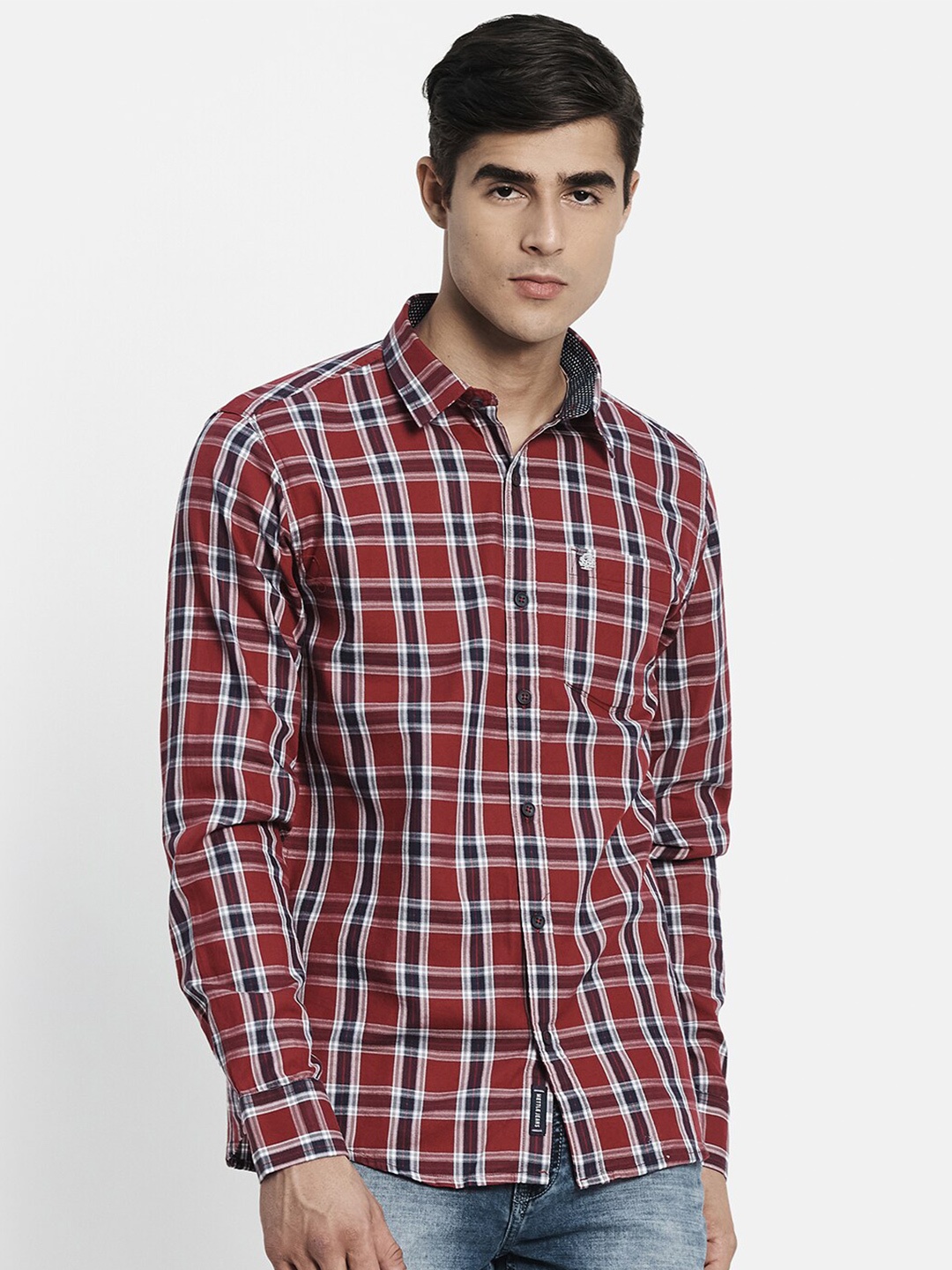 

METTLE Men Maroon Tartan Checks Checked Casual Shirt