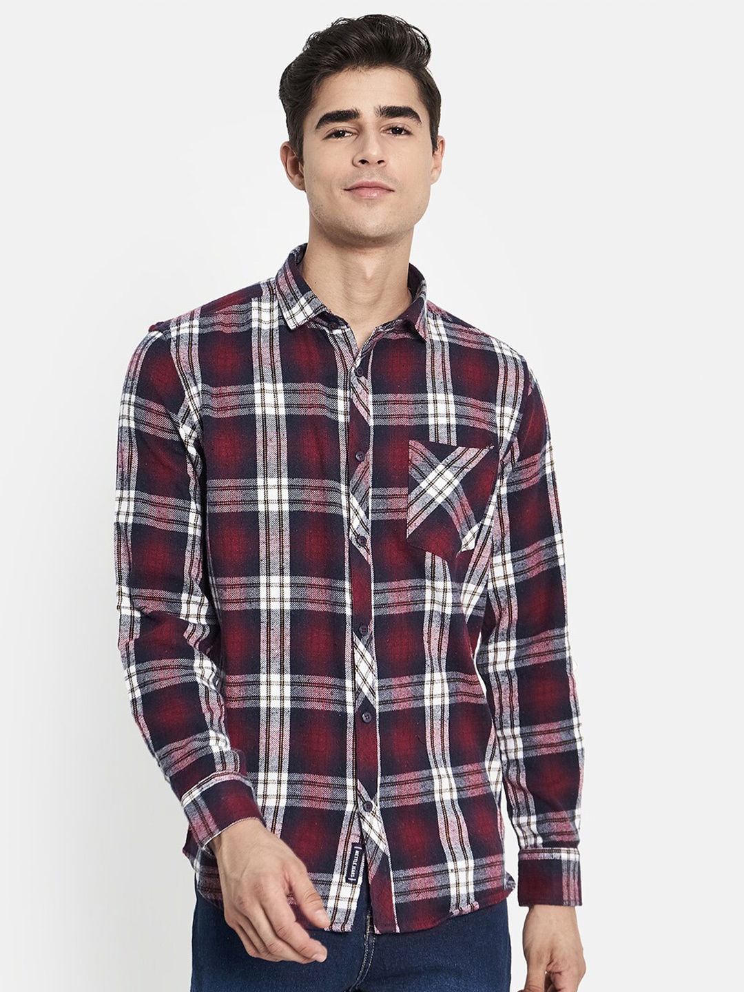 

METTLE Men Maroon Tartan Checks Checked Casual Shirt