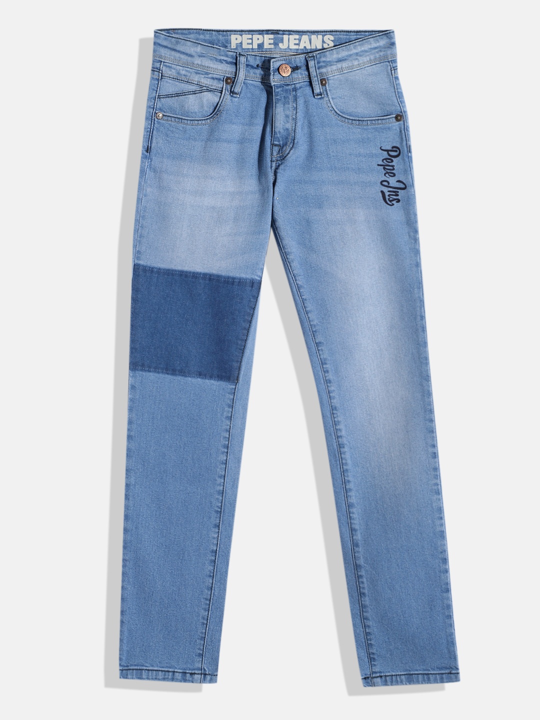 

Pepe Jeans Boys Mick Cashed Slim Fit EcoVero Heavy Fade Printed Stretchable Jeans, Blue