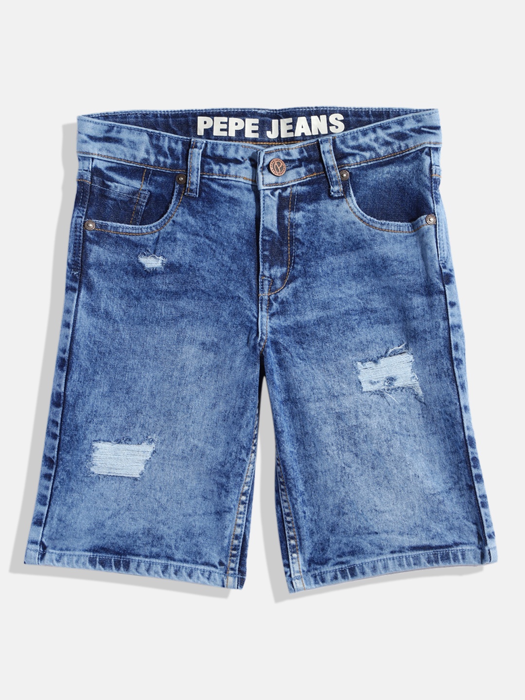

Pepe Jeans Boys Acid Washed Distressed Slim Fit Denim Shorts, Blue