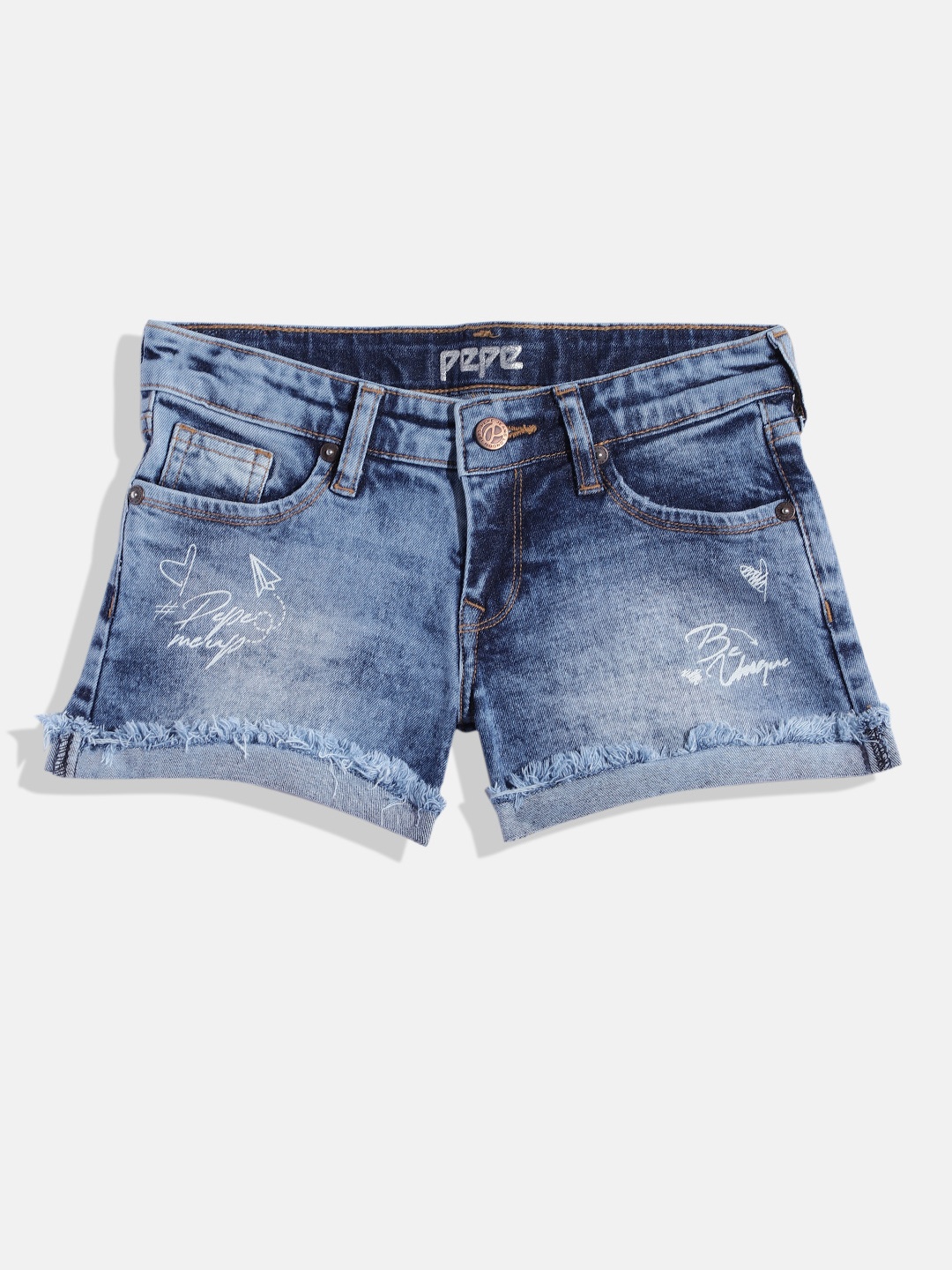 

Pepe Jeans Girls Printed Denim Shorts, Blue
