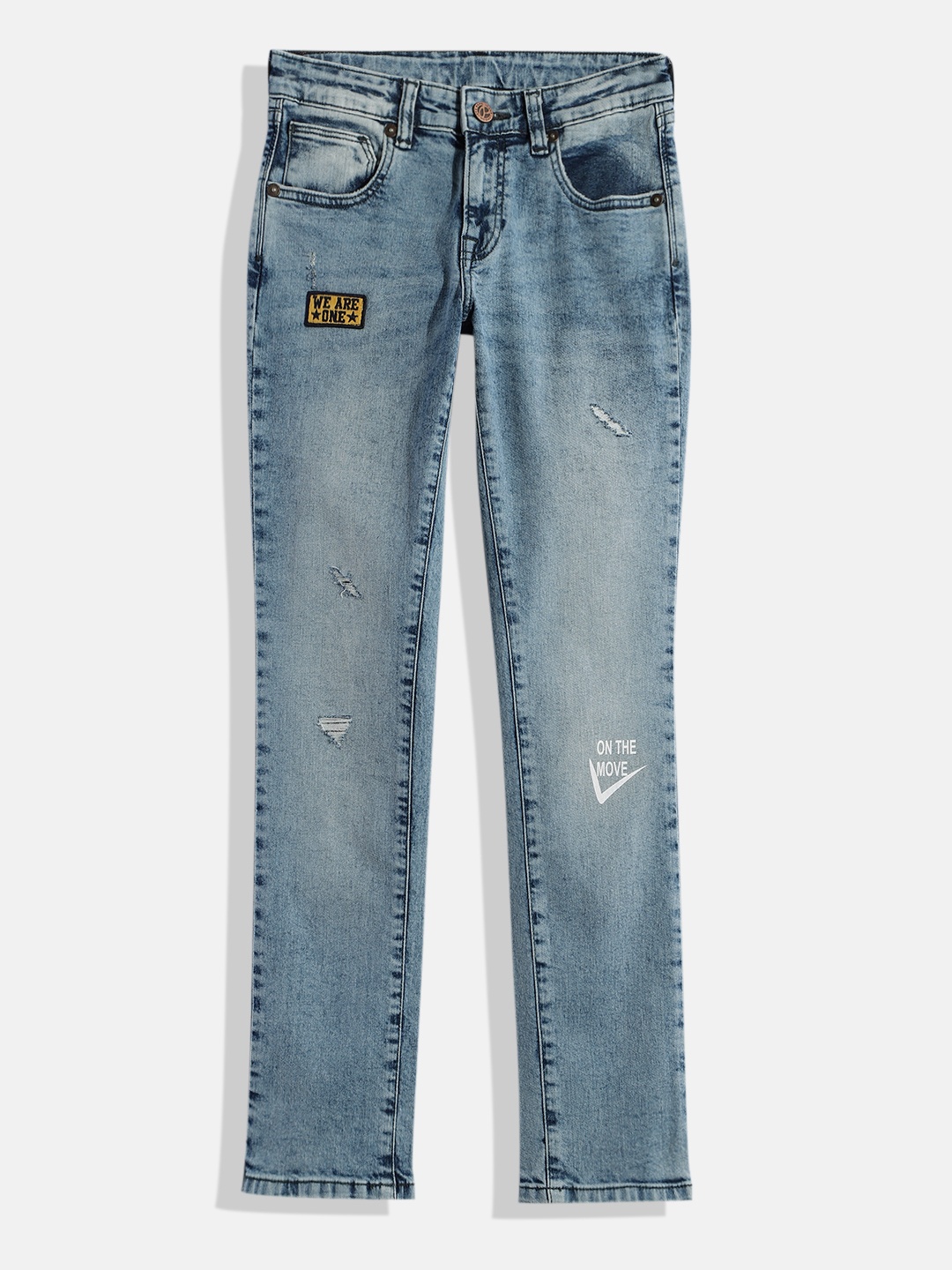 

Pepe Jeans Boys Master Cashed Slim Fit Low Distress Heavy Fade Applique Stretchable Jeans, Blue
