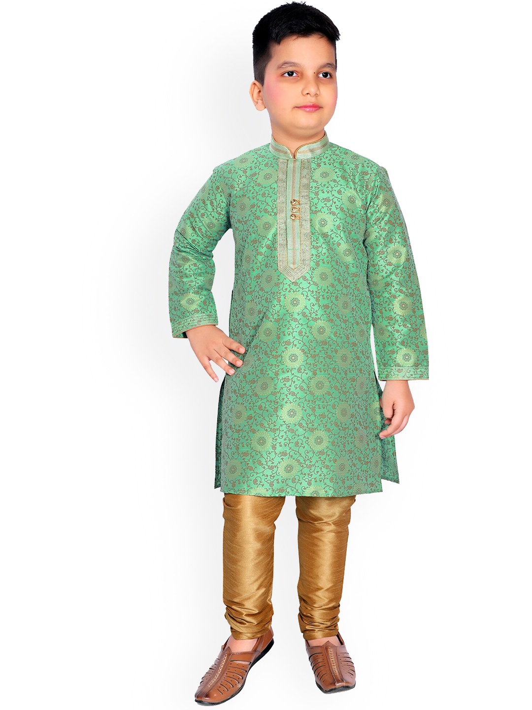 

KIDS FARM Boys Green Floral Printed Kurta with Churidar
