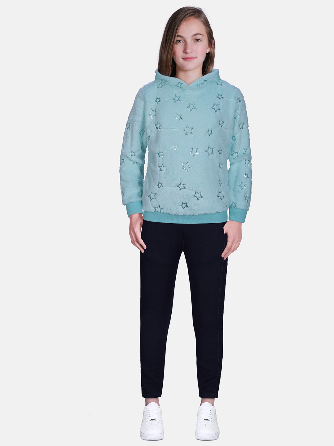 

Gini and Jony Girls Blue Sequinned Hooded Sweatshirt