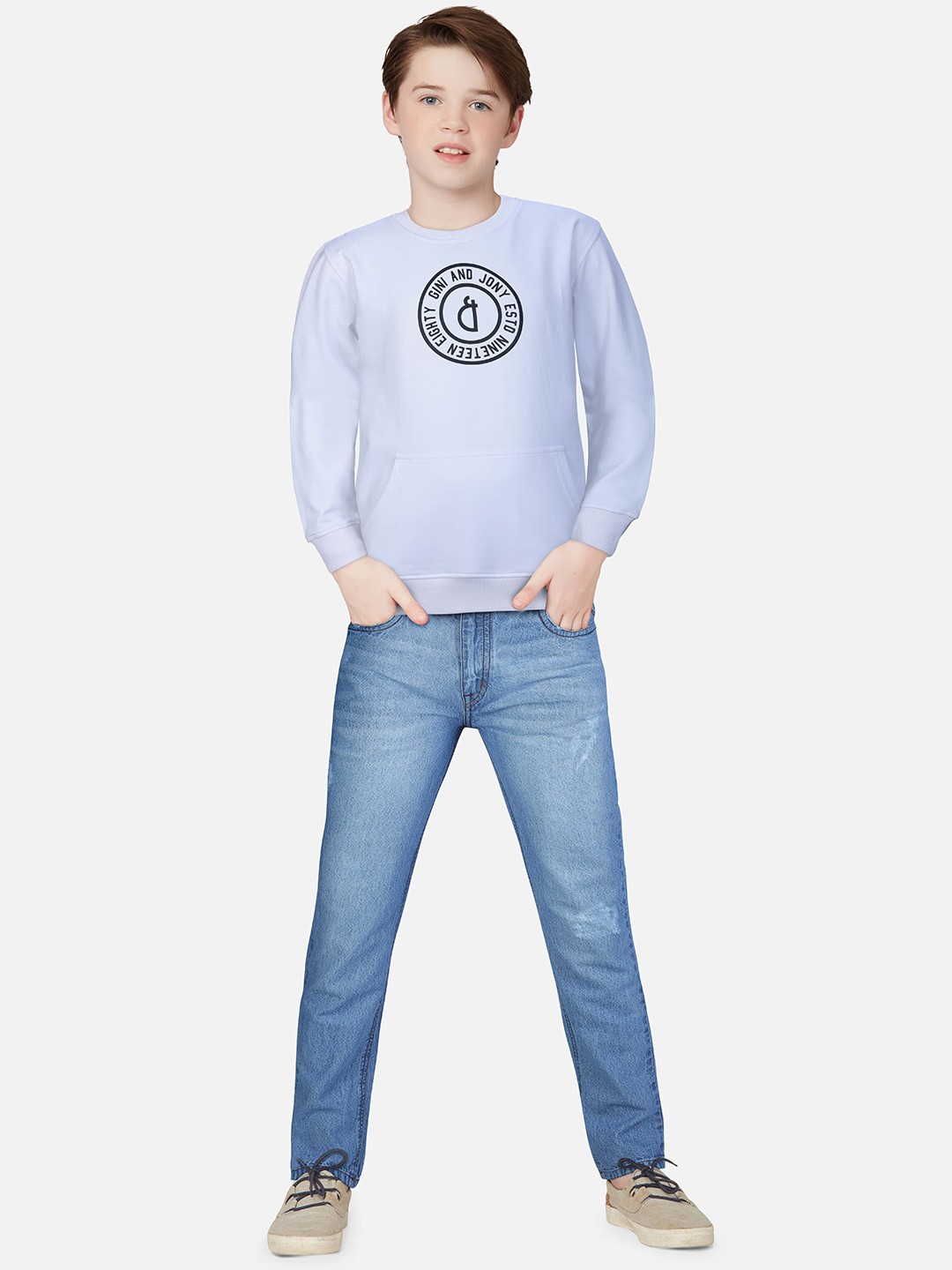 

Gini and Jony Boys White Printed Sweatshirt