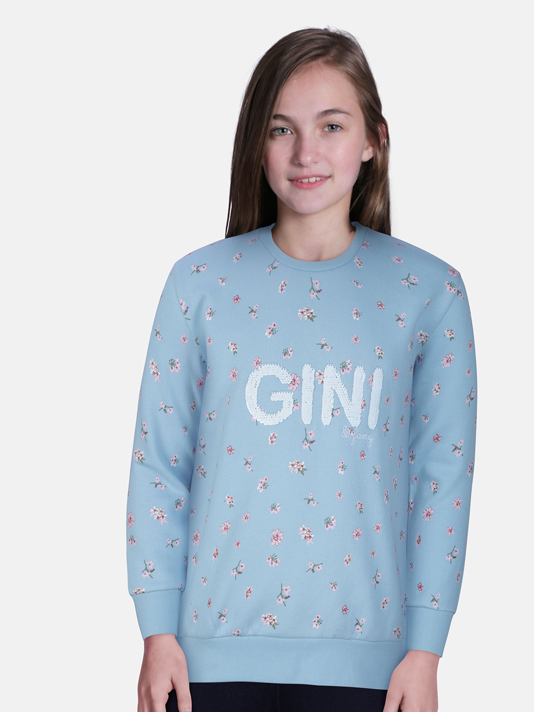

Gini and Jony Girls Blue Printed Sweatshirt