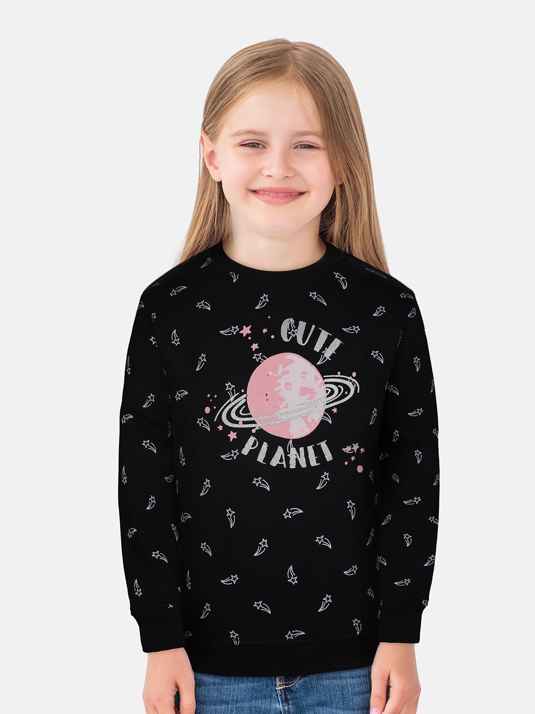 

Gini and Jony Girls Black Conversational Printed Sweatshirt