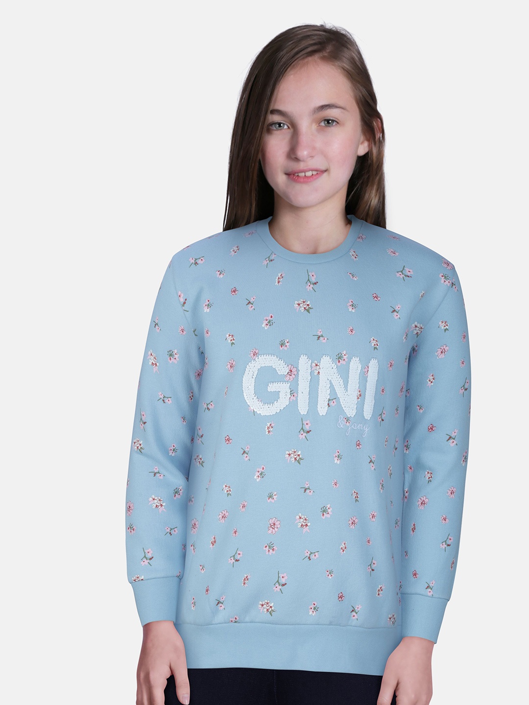 

Gini and Jony Girls Blue Printed Sweatshirt