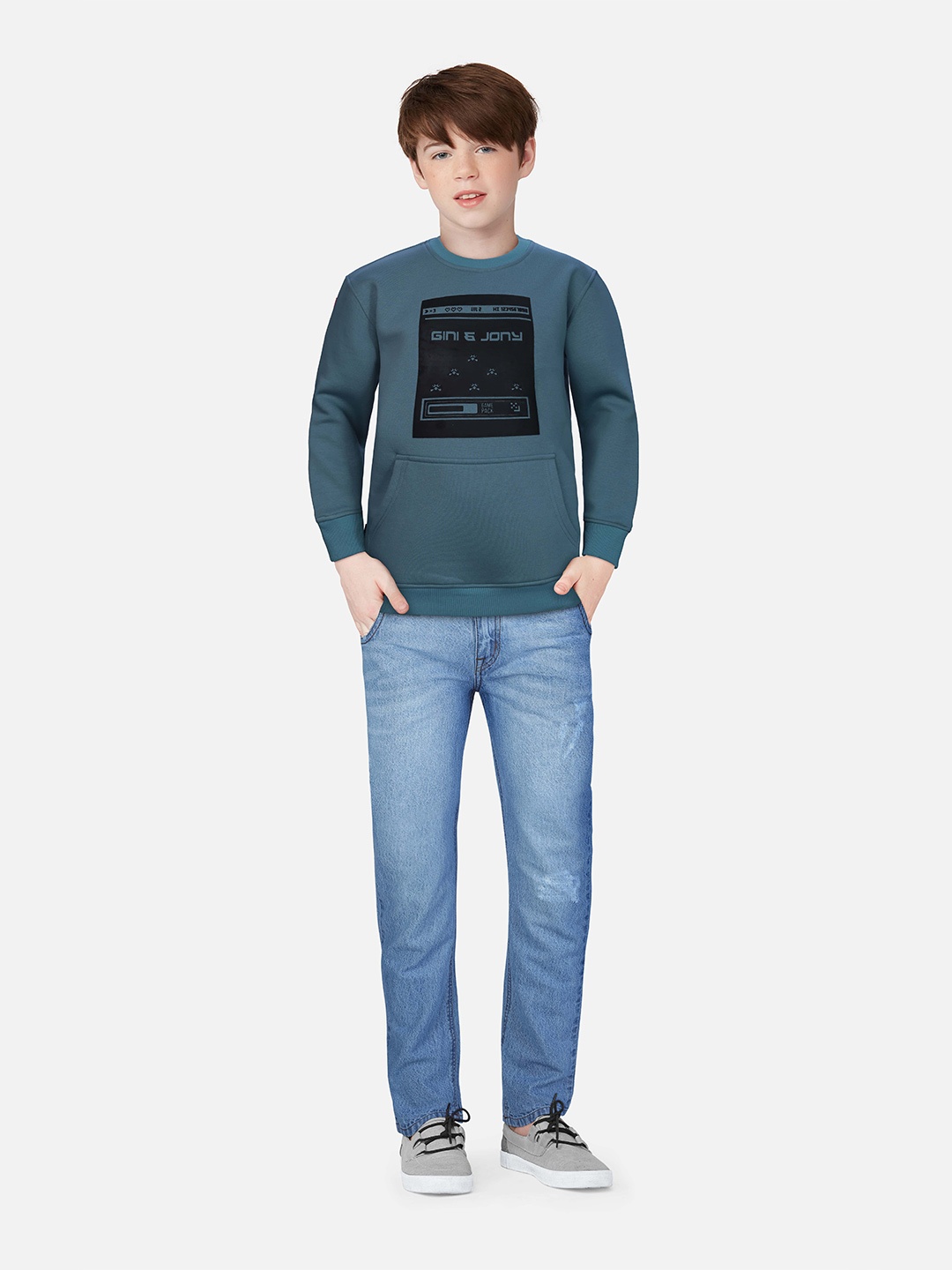 

Gini and Jony Boys Teal Printed Sweatshirt