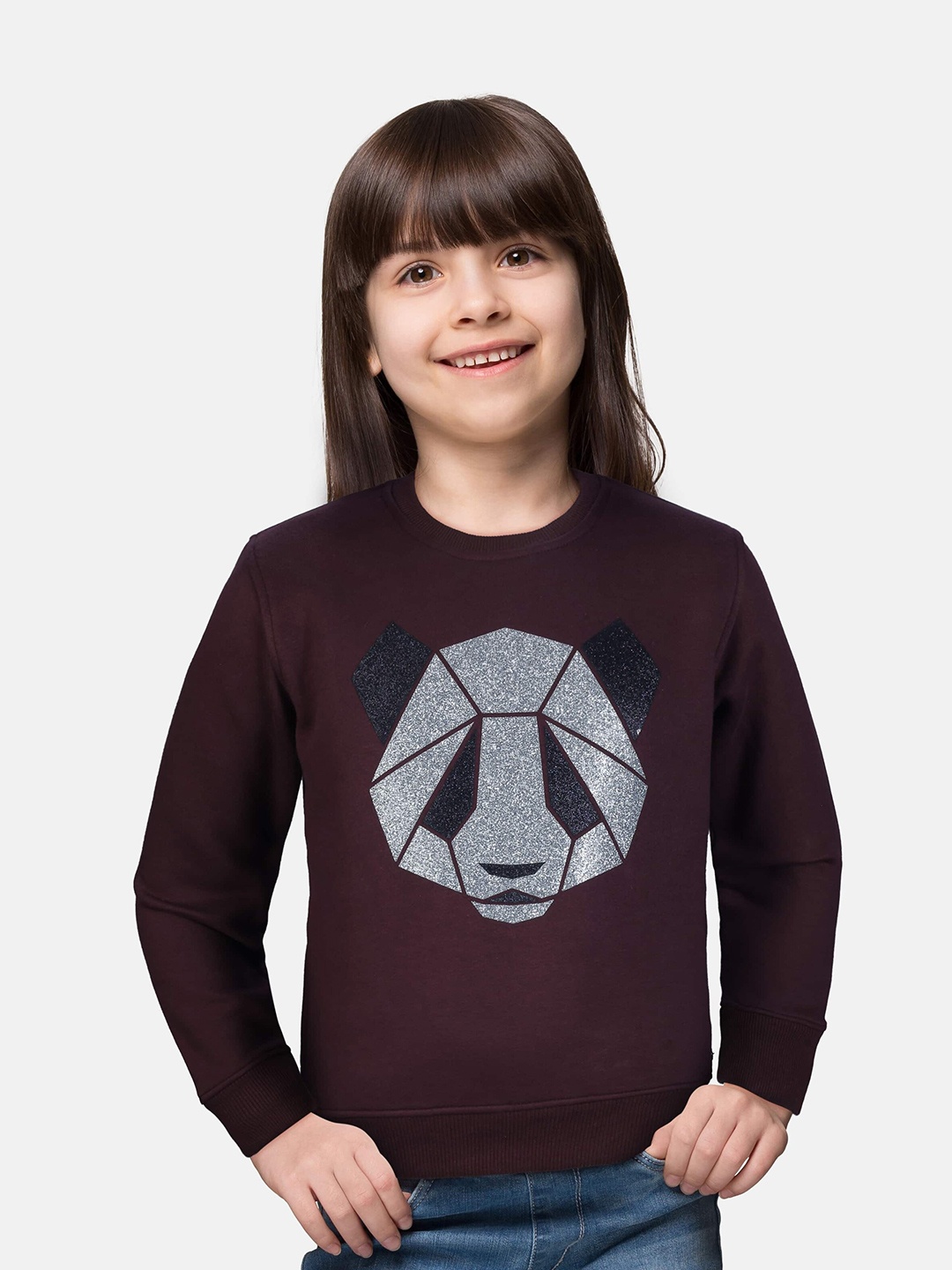

Gini and Jony Girls Maroon Printed Cotton Sweatshirt