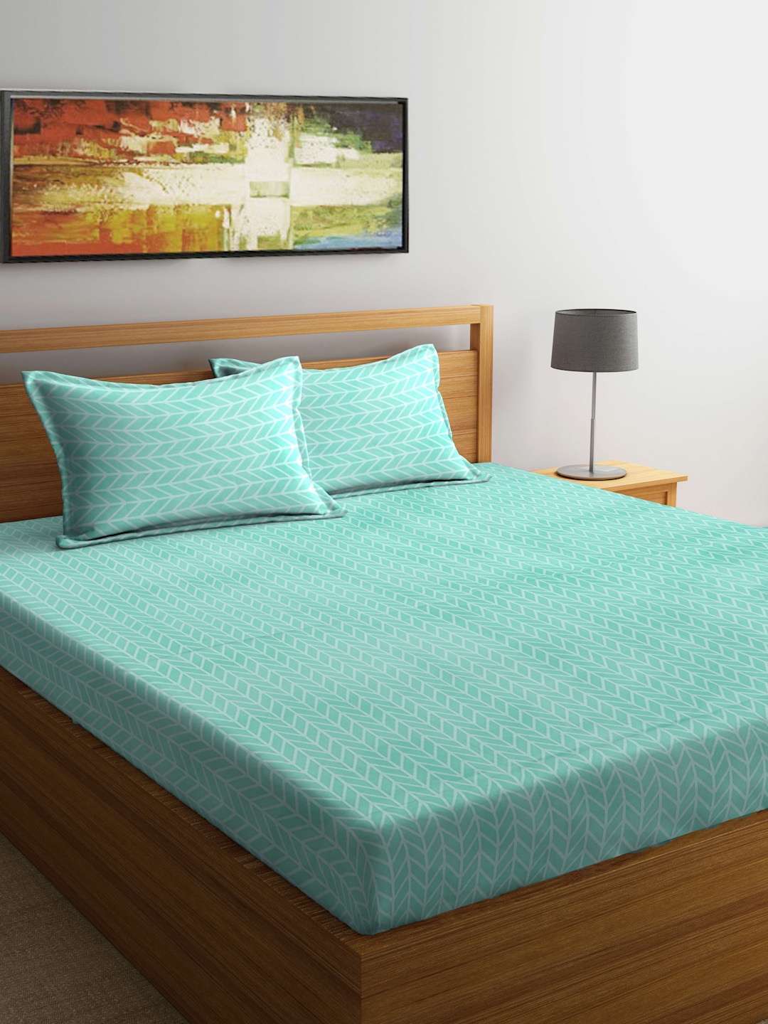 

TAG 7 Green & White Geometric 210 TC King Bedsheet with 2 Pillow Covers