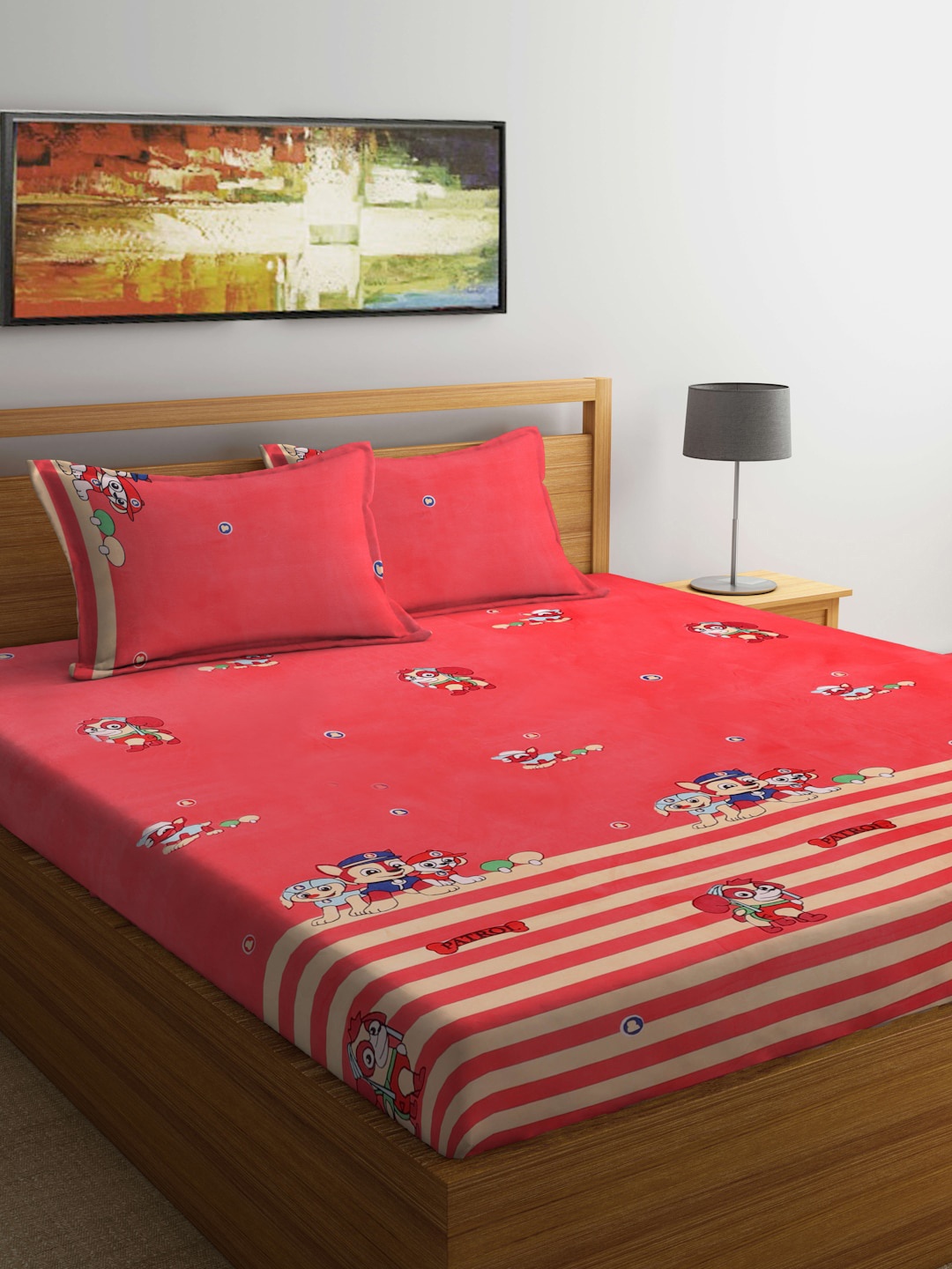 

TAG 7 Pink & Blue Cartoon Characters 210 TC King Bedsheet with 2 Pillow Covers