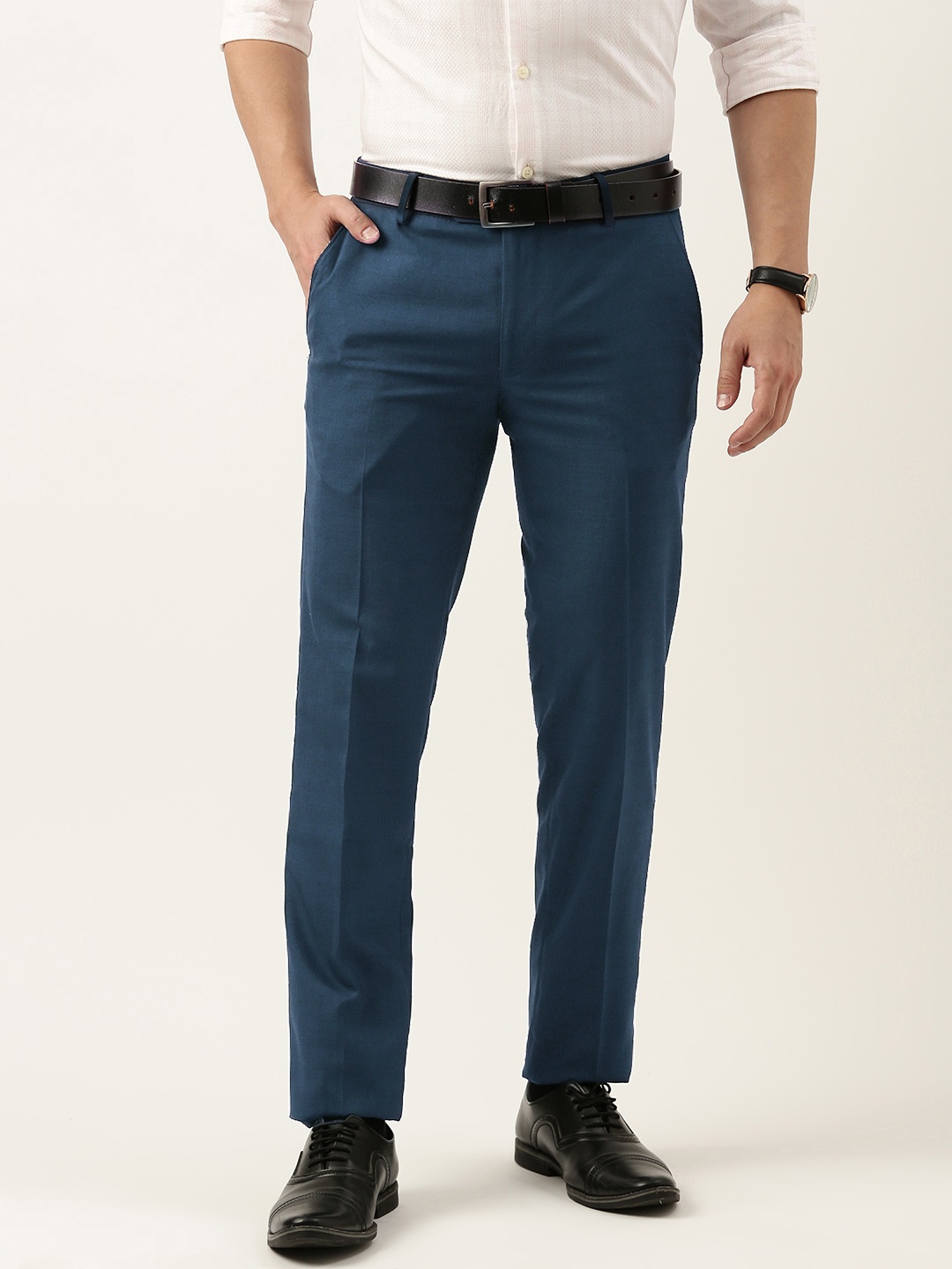 

Peter England Men Checked Slim Fit Formal Trousers, Teal