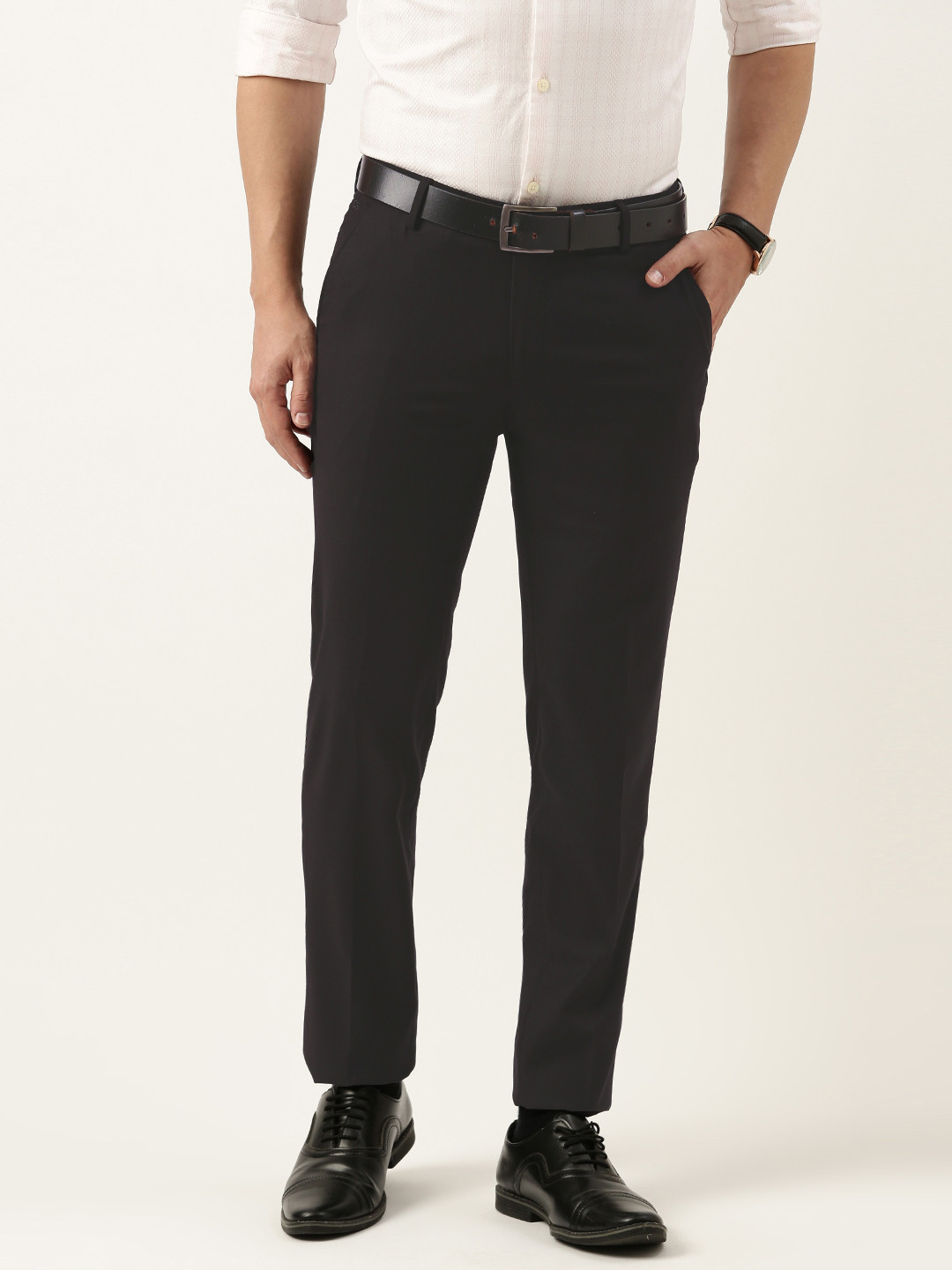 

Peter England Men Slim Fit Formal Trousers, Black