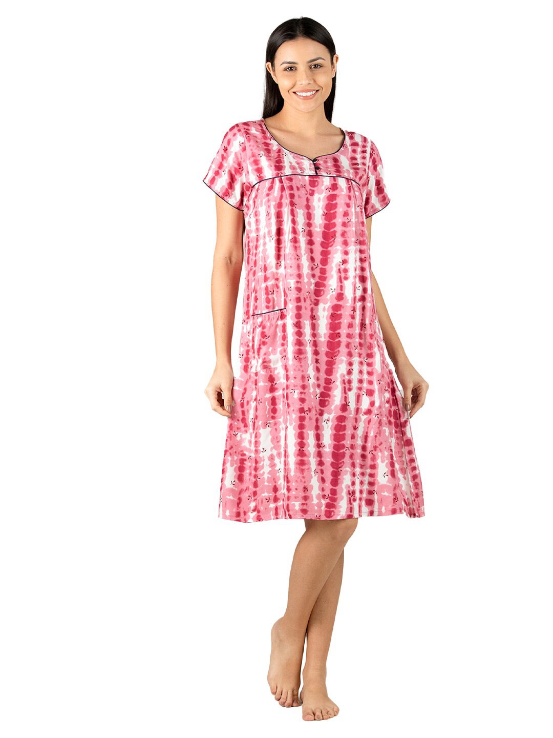 

evolove Women Pink Printed Nightdress