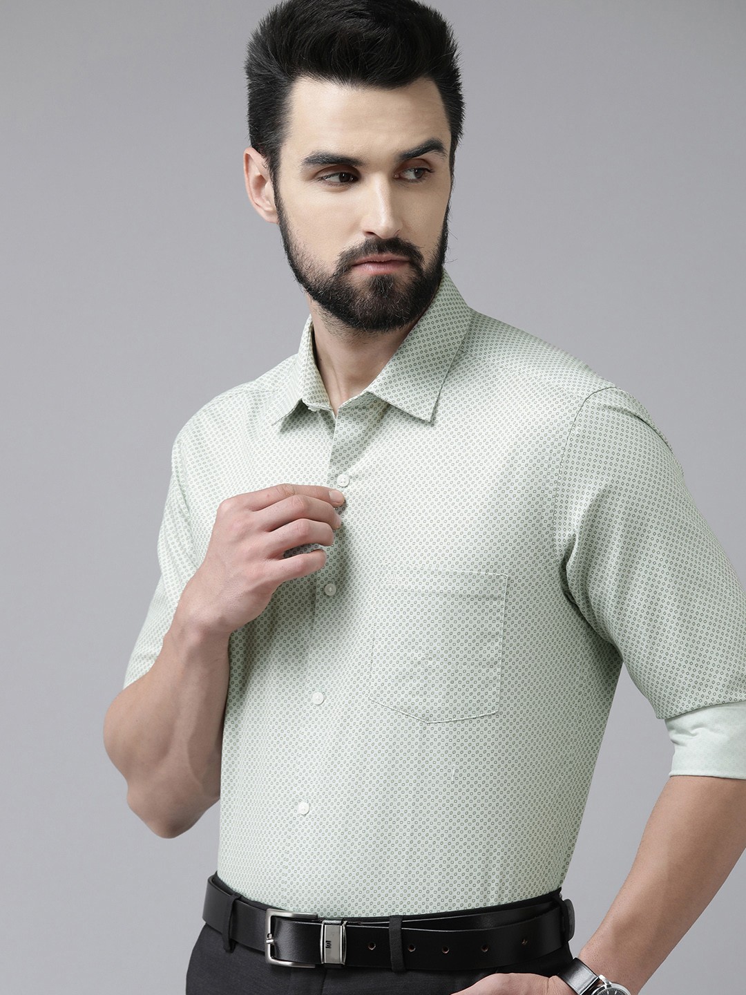 

Arrow Men Green Manhattan Slim Fit Printed Pure Cotton Formal Shirt
