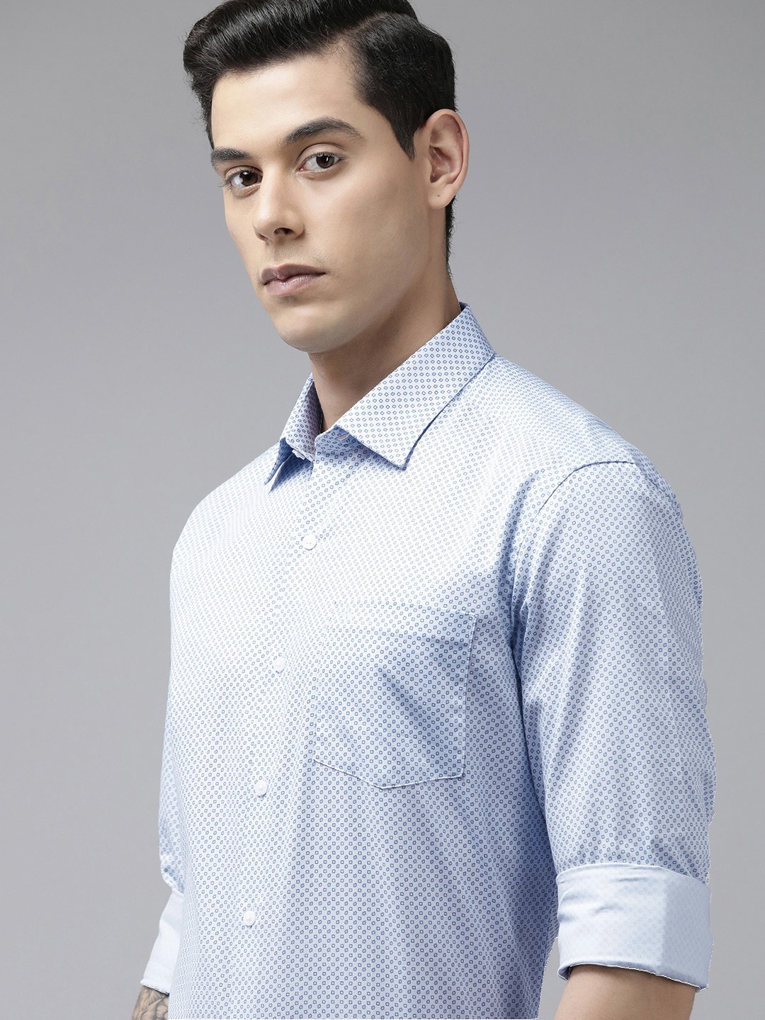 

Arrow Men Blue Manhattan Slim Fit Printed Pure Cotton Formal Shirt