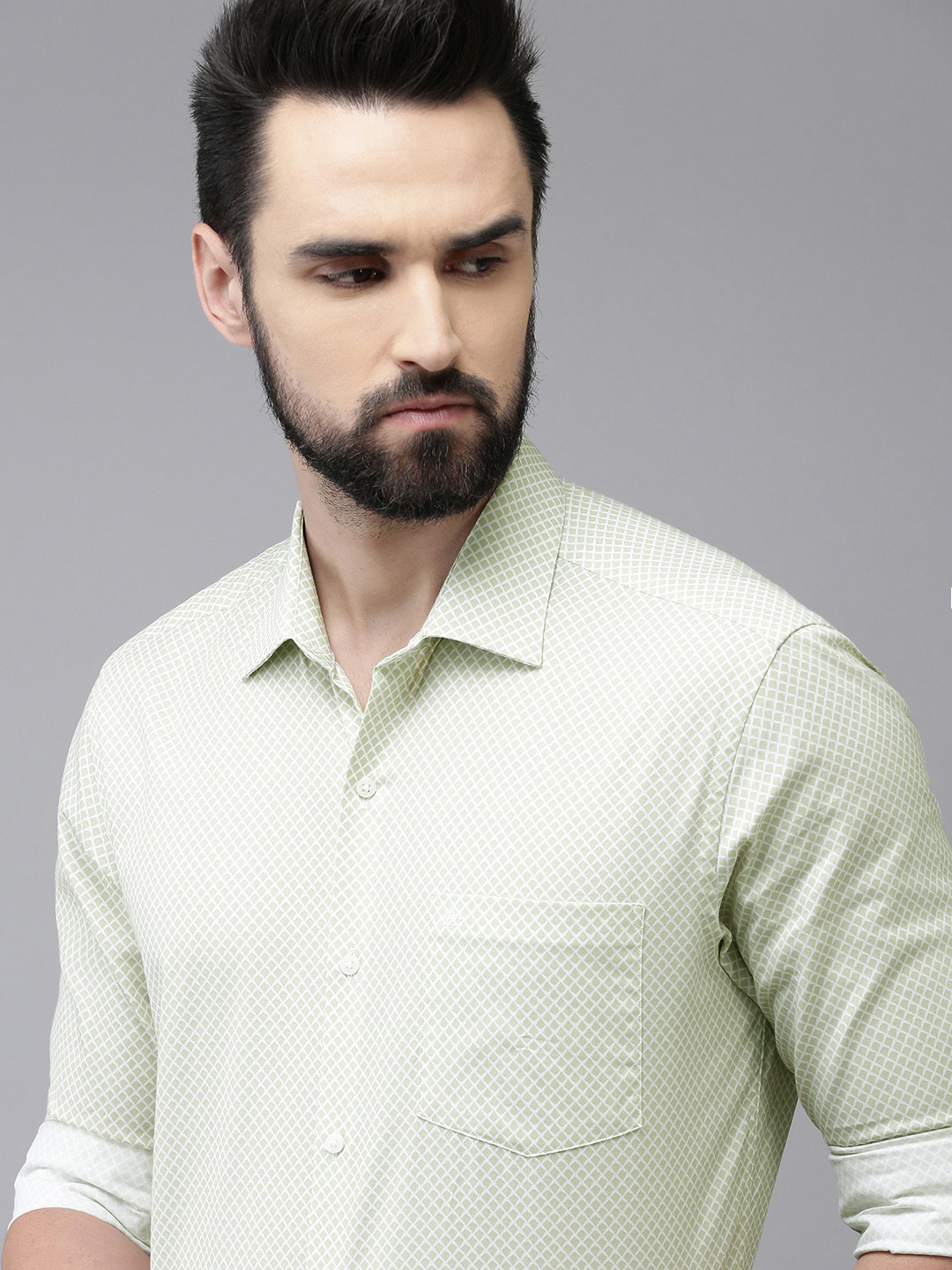 

Arrow Men White & Green Manhattan Slim Fit Printed Pure Cotton Formal Shirt