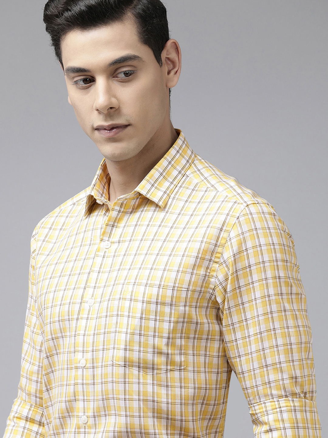 

Arrow Men Yellow Original Slim Fit Tartan Checks Opaque Pure Cotton Formal Shirt