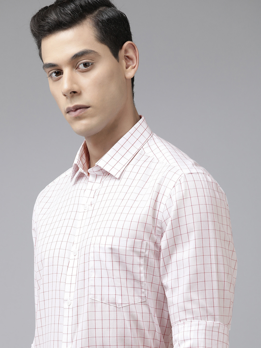 

Arrow Men White & Pink Manhattan Slim Fit Checked Pure Cotton Formal Shirt