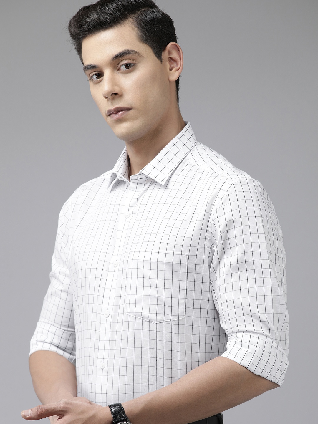 

Arrow Men White Manhattan Slim Fit Grid Tattersall Checks Opaque Pure Cotton Formal Shirt