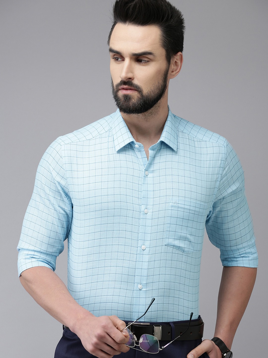 

Arrow Men Blue Manhattan Slim Fit Checked Pure Cotton Formal Shirt