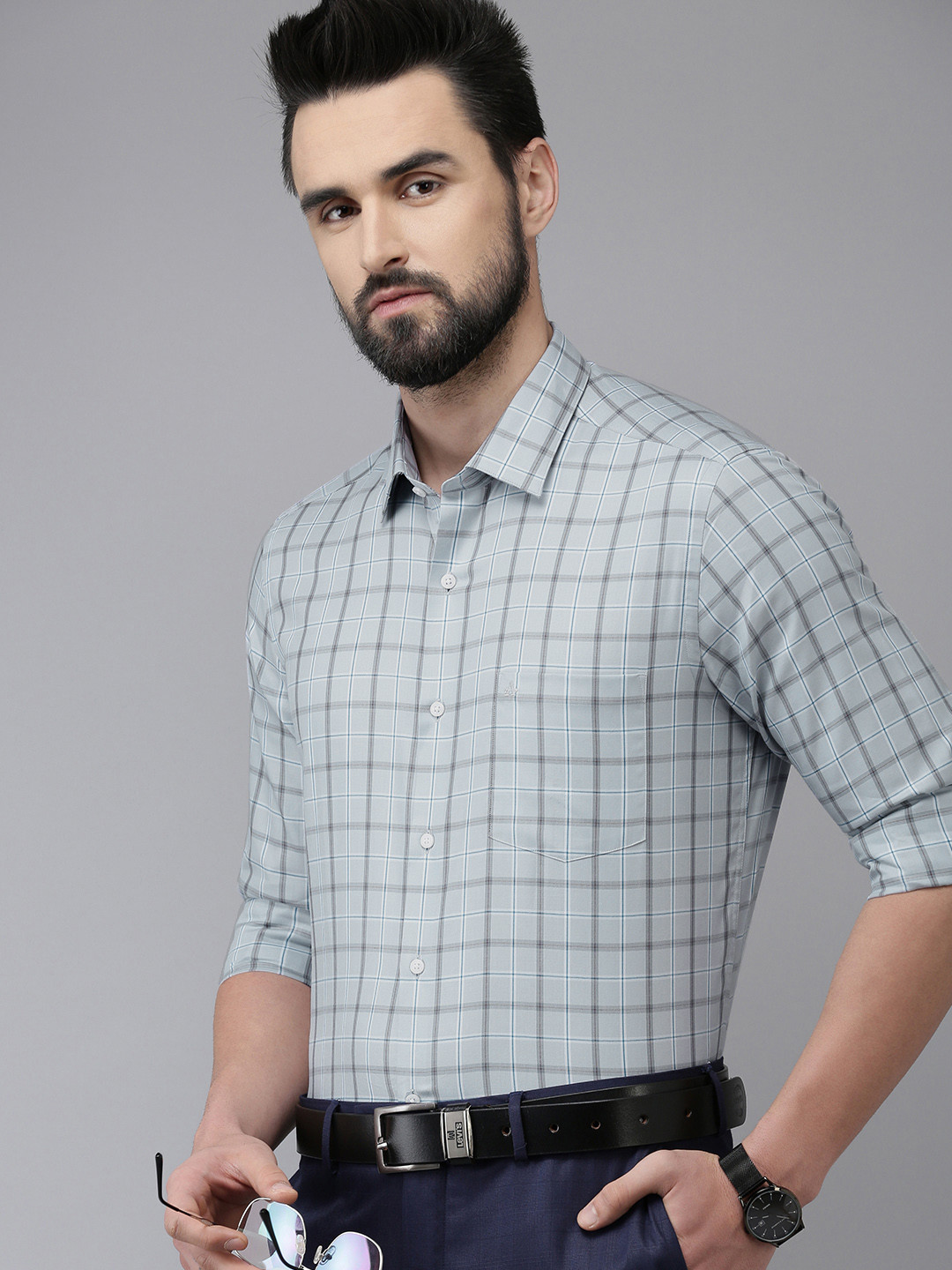 

Arrow Men Grey Slim Fit Checked Pure Cotton Formal Shirt