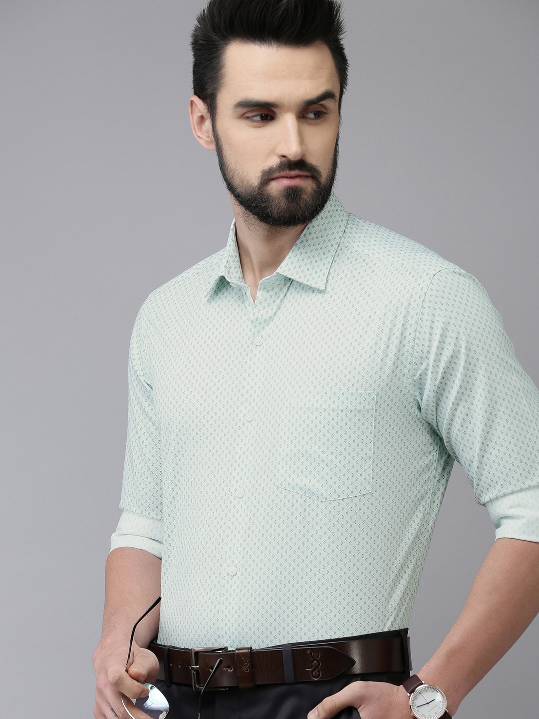 

Arrow Men Light Green Pure Cotton Original Slim Fit Printed Formal Shirt