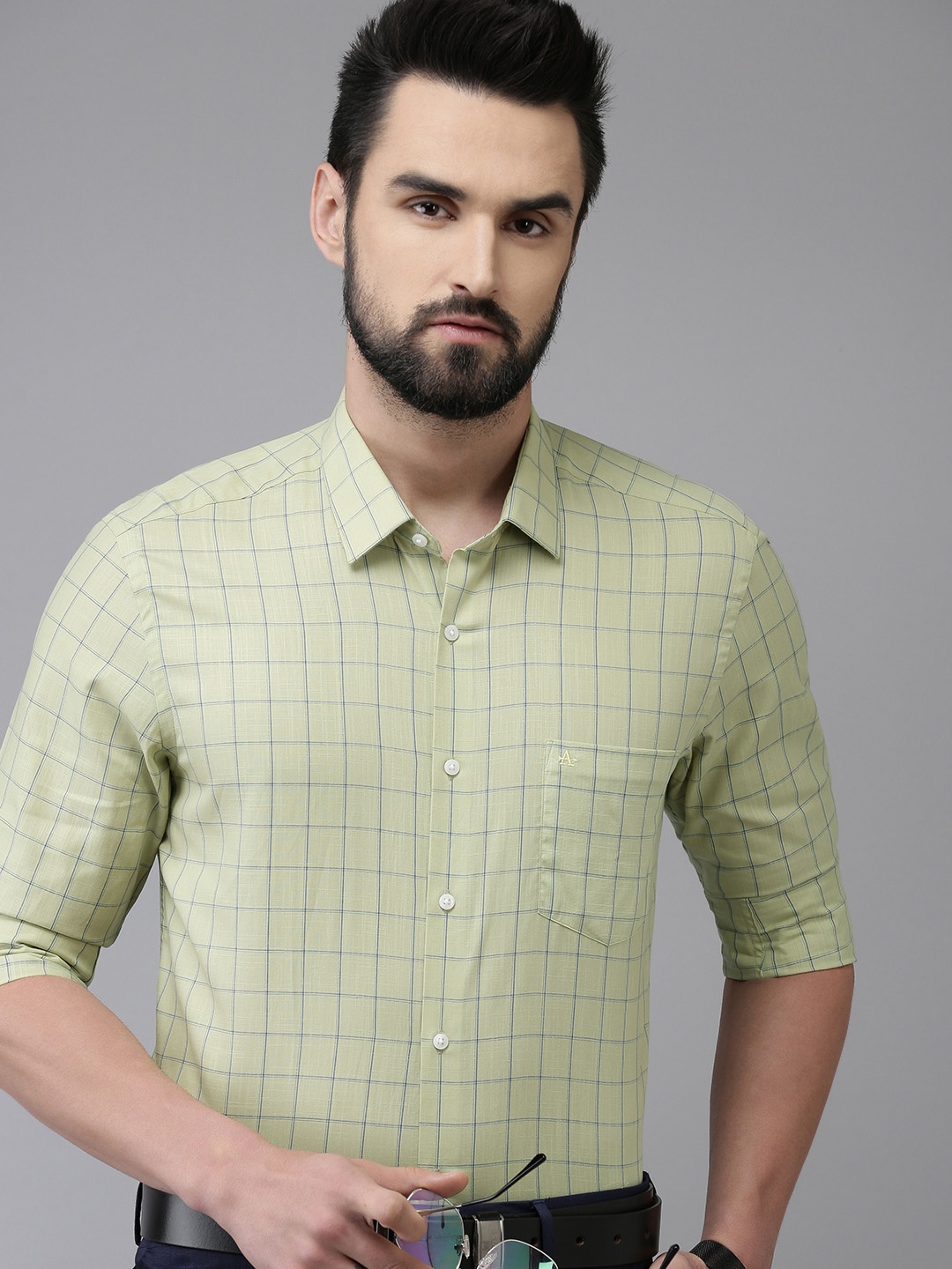 

Arrow Men Green & Blue Manhattan Slim Fit Checked Pure Cotton Formal Shirt