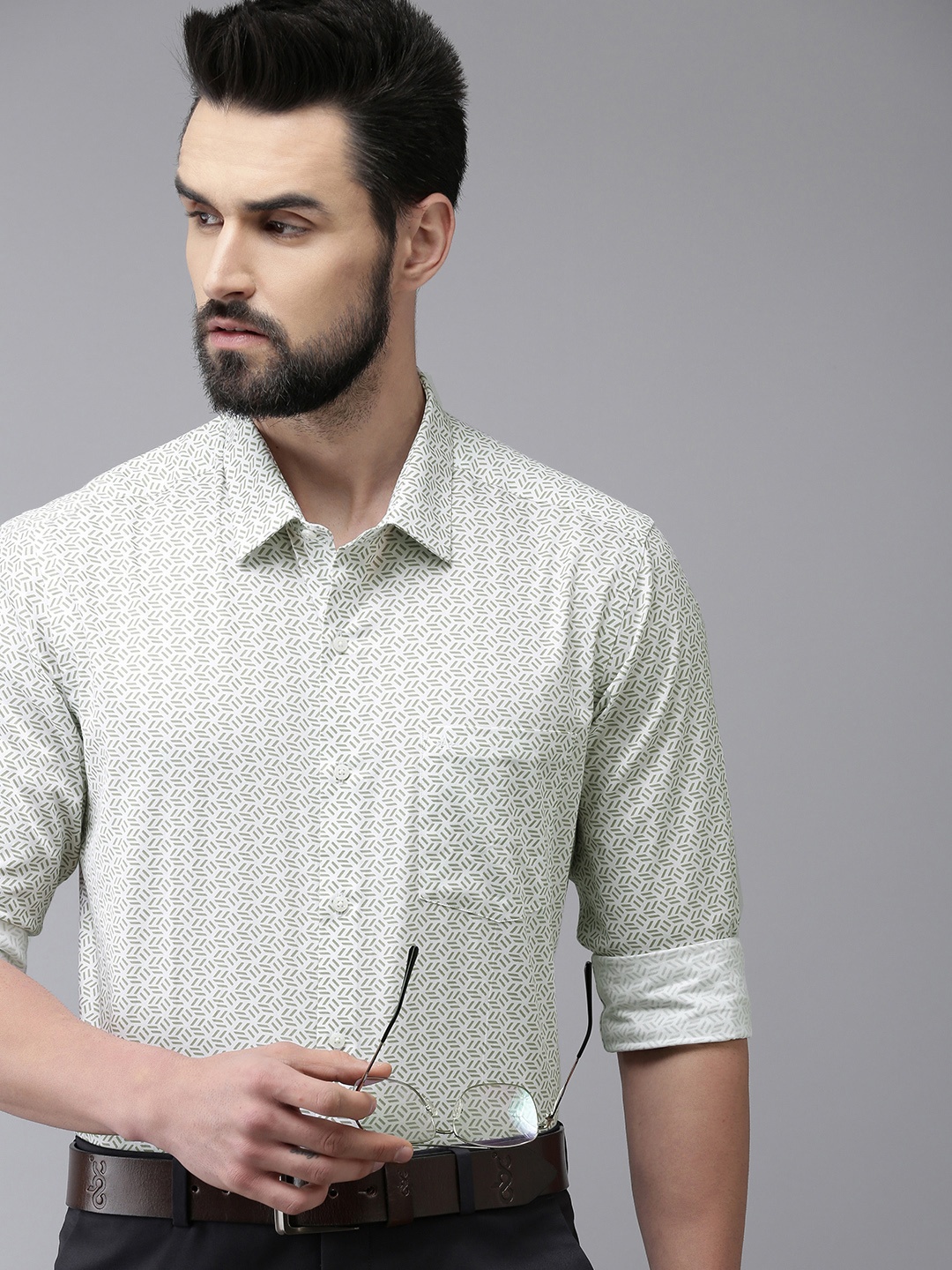 

Arrow Men Green Pure Cotton Original Slim Fit Printed Formal Shirt