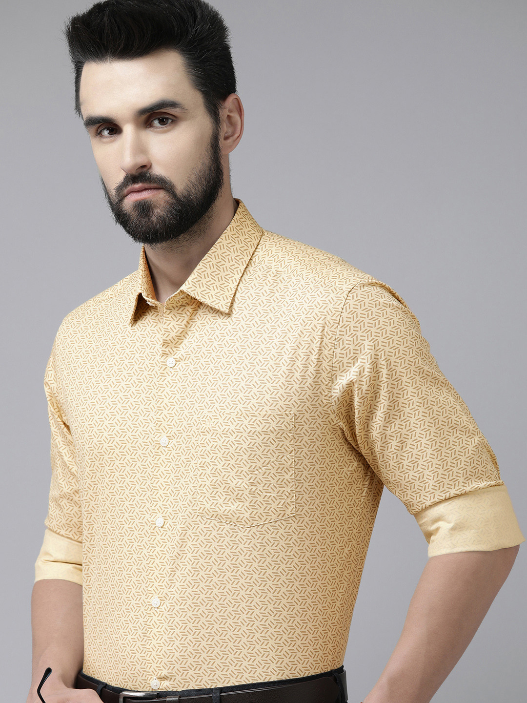 

Arrow Men Yellow Original Slim Fit Geometric Printed Pure Cotton Formal Shirt