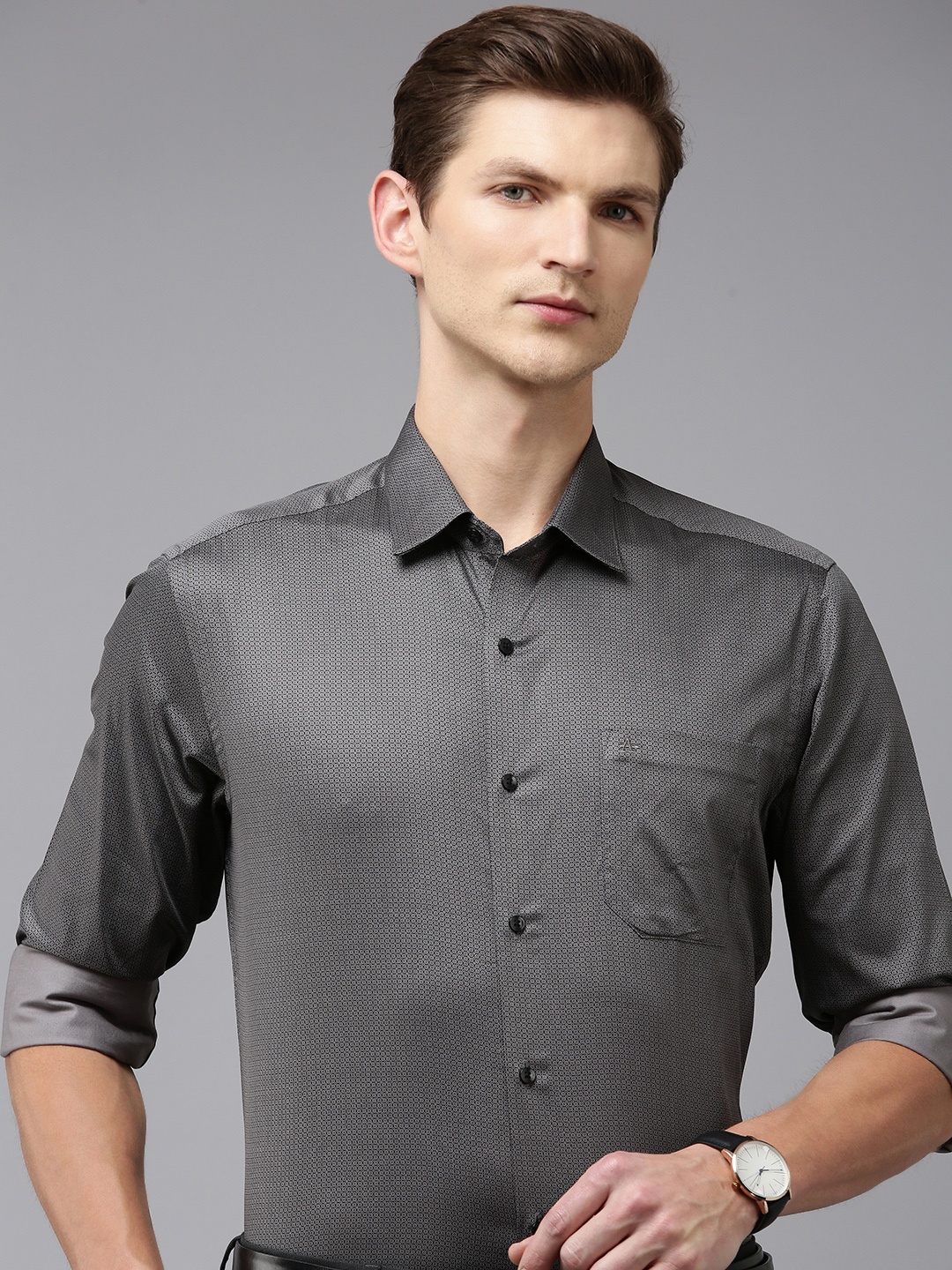 

Arrow Pure Cotton Original Slim Fit Geometric Printed Formal Shirt, Grey