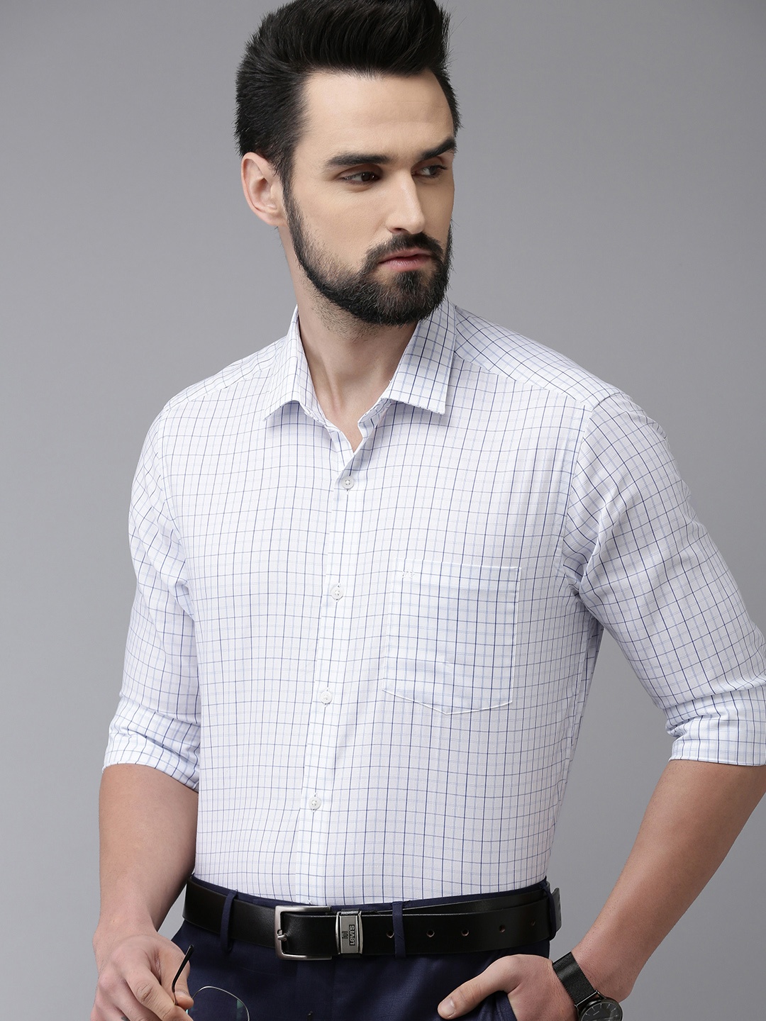 

Arrow Men White & Blue Manhattan Slim Fit Checked Pure Cotton Formal Shirt