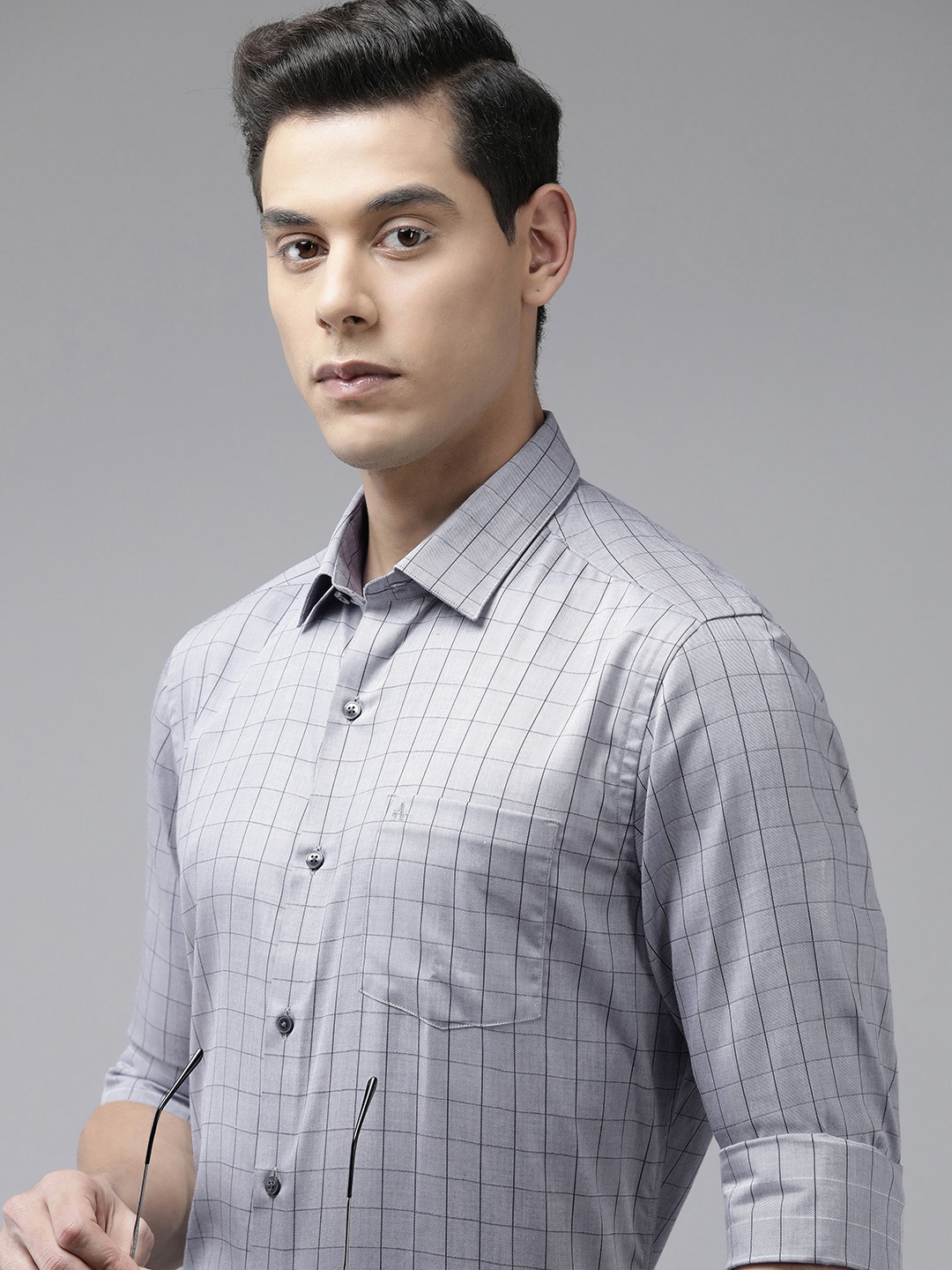

Arrow Men Grey Original Slim Fit Windowpane Checks Opaque Pure Cotton Formal Shirt