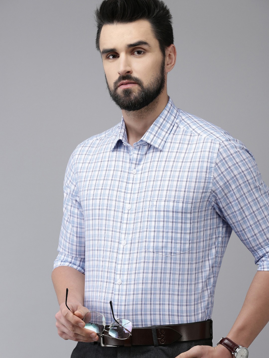 

Arrow Men Blue & White Manhattan Slim Fit Tartan Checked Pure Cotton Formal Shirt